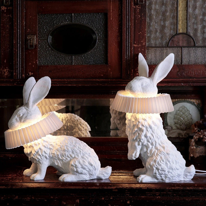 Rabbit Shaped Bedside Table Lamp Resin Single Modern LED Nightstand Lighting in White