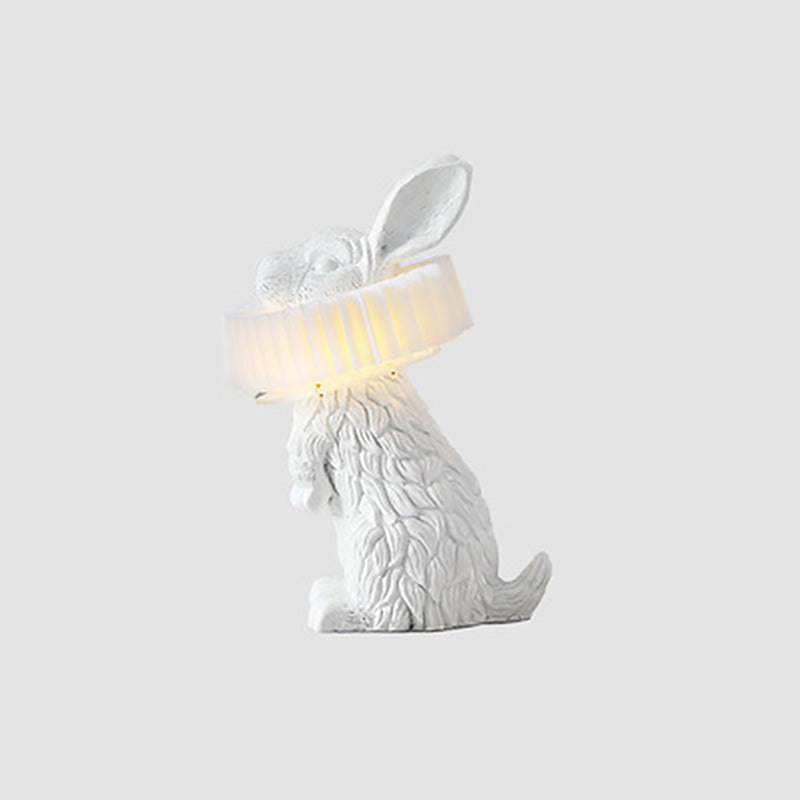 Rabbit Shaped Bedside Table Lamp Resin Single Modern LED Nightstand Lighting in White