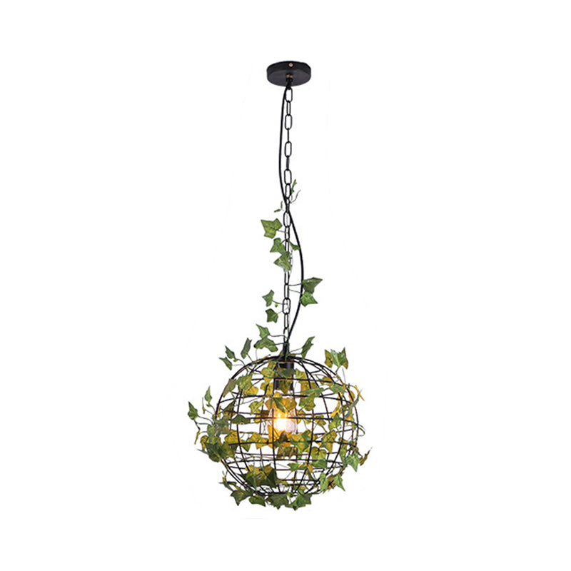 Industrial Globe Ceiling Light Single Iron Hanging Pendant Light with Artificial Plant