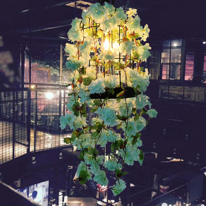 Birdcage Bar plafondlicht industrieel ijzer enkel licht groen hangend hanglamp met bloemdecoratie