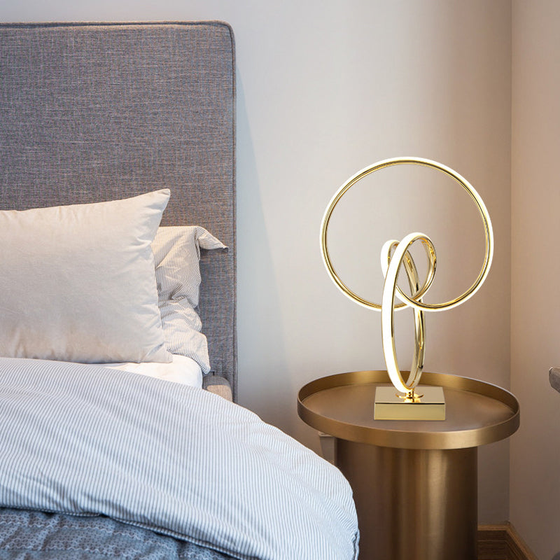 Metal Twisted Ring Shape LED Table Light Contemporary Gold Nightstand Lamp for Bedside