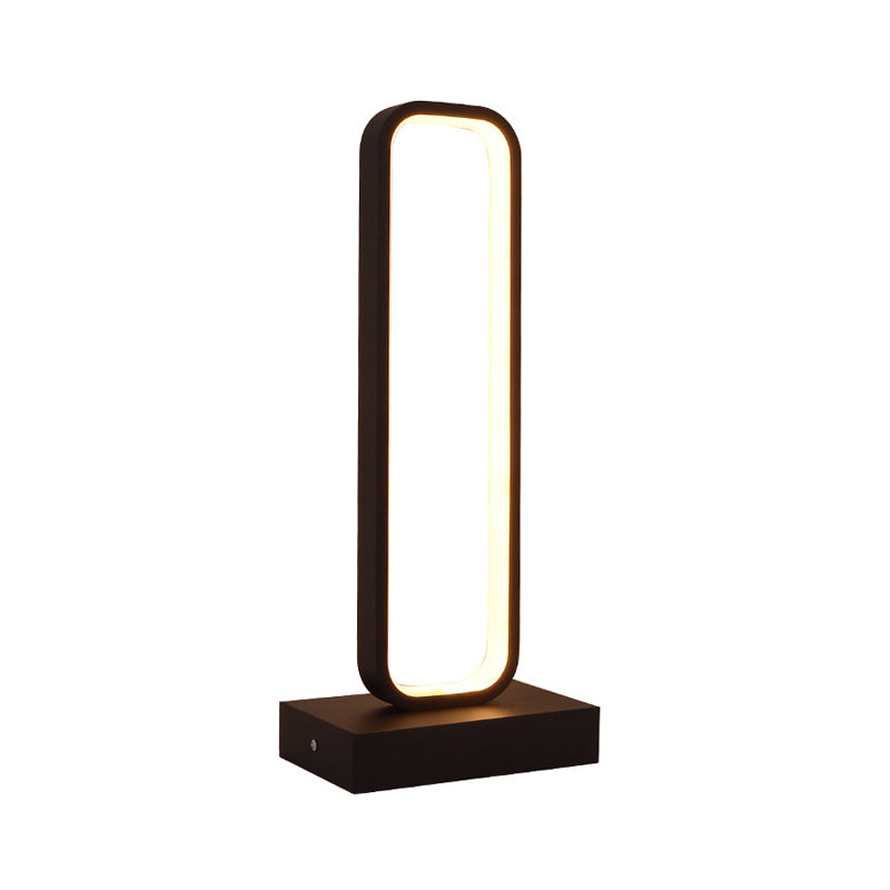 Black Rounded-Edge Rectangle Nightstand Lamp Simplicity Metal LED Table Light for Bedside