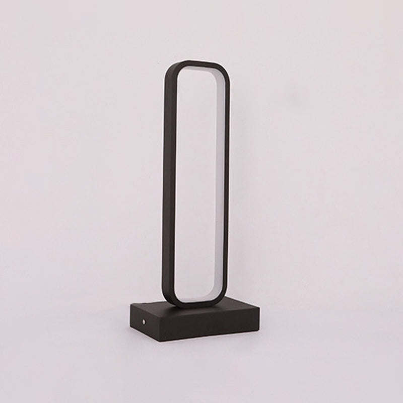 Black Rounded-Edge Rectangle Nightstand Lamp Simplicity Metal LED Table Light for Bedside