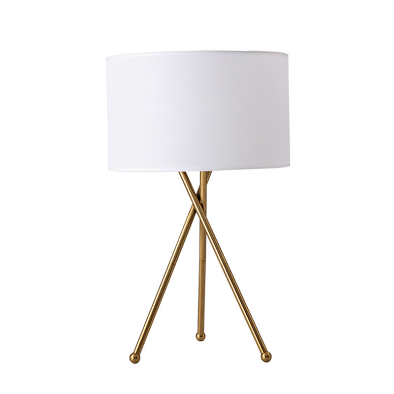 Fabric Drum Shaped Table Lamp Artistic 1 Bulb Nightstand Light with Metallic Tripod