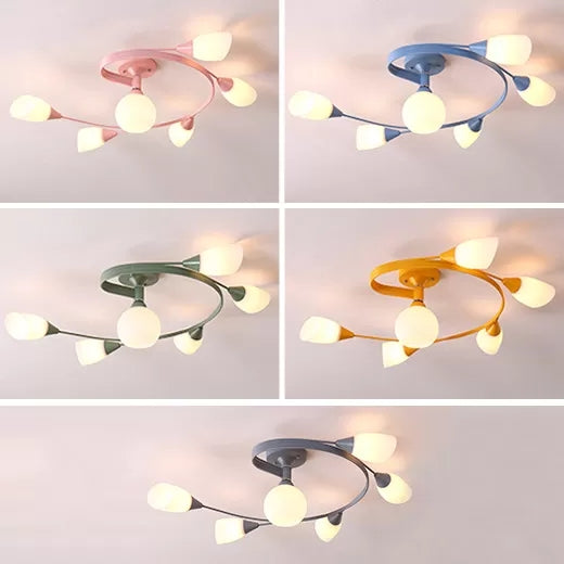 Macaron Twist Arm Ceiling Light Opal Glass and Metal Semi Flushmount Light for Kitchen