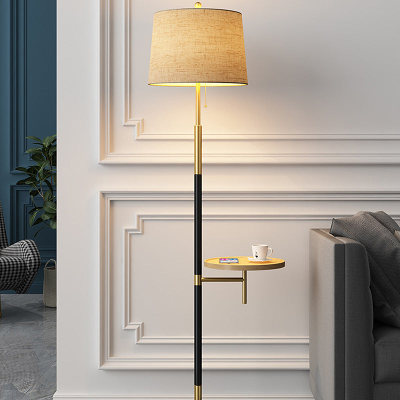 Stoff Empire Schattenstöber Lampe traditionelle einzelne Wohnzimmer Ziehen Kette Stehlicht mit Holzschale in Goldschwarz