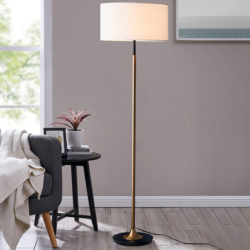 Minimalism Drum Shaped Reading Floor Light Single-Bulb Fabric Standing Floor Lamp