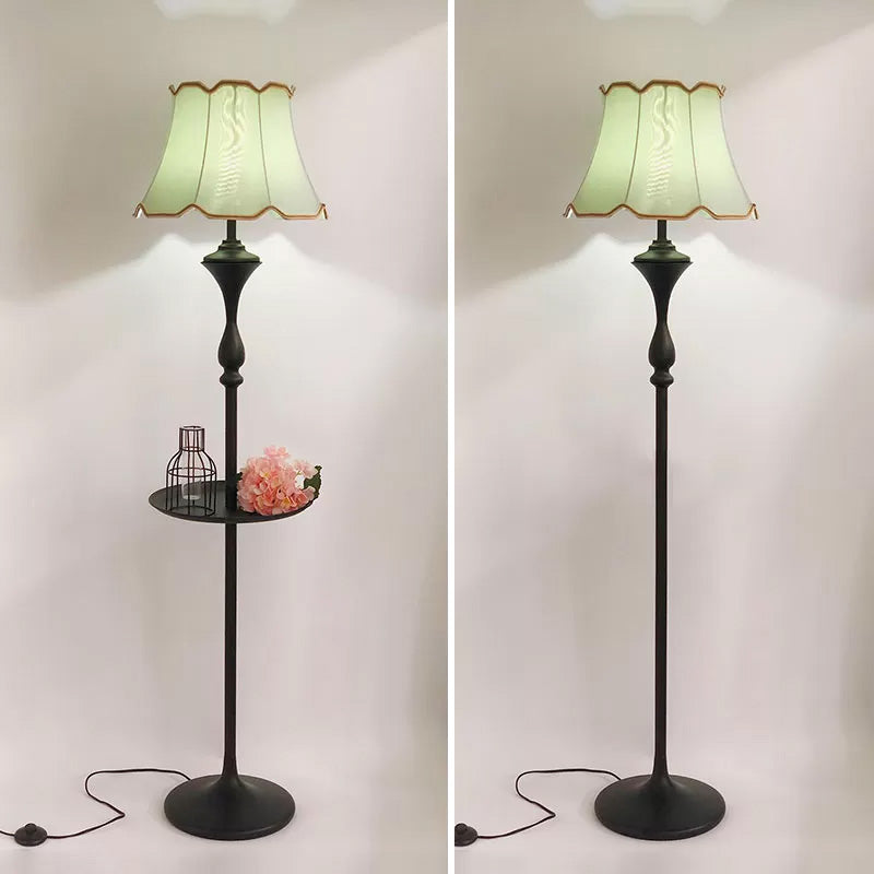 Bell Shaped Fabric Floor Lamp Traditional Single-Bulb Living Room Standing Light with Scalloped Trim