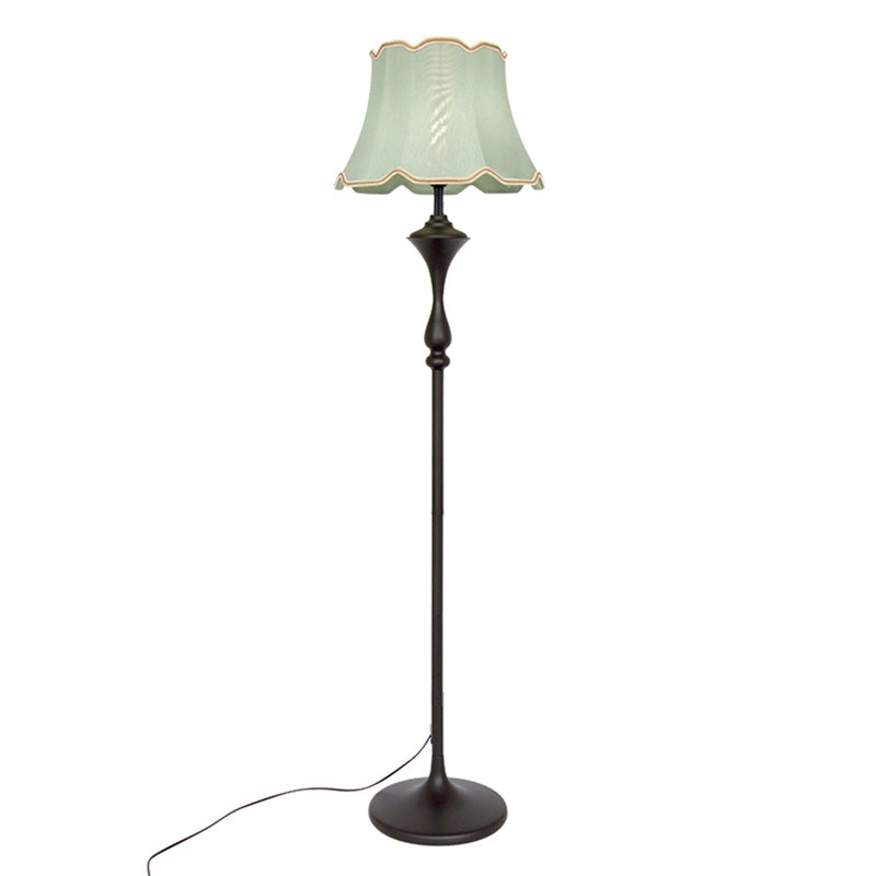 Bell Shaped Fabric Floor Lamp Traditional Single-Bulb Living Room Standing Light with Scalloped Trim