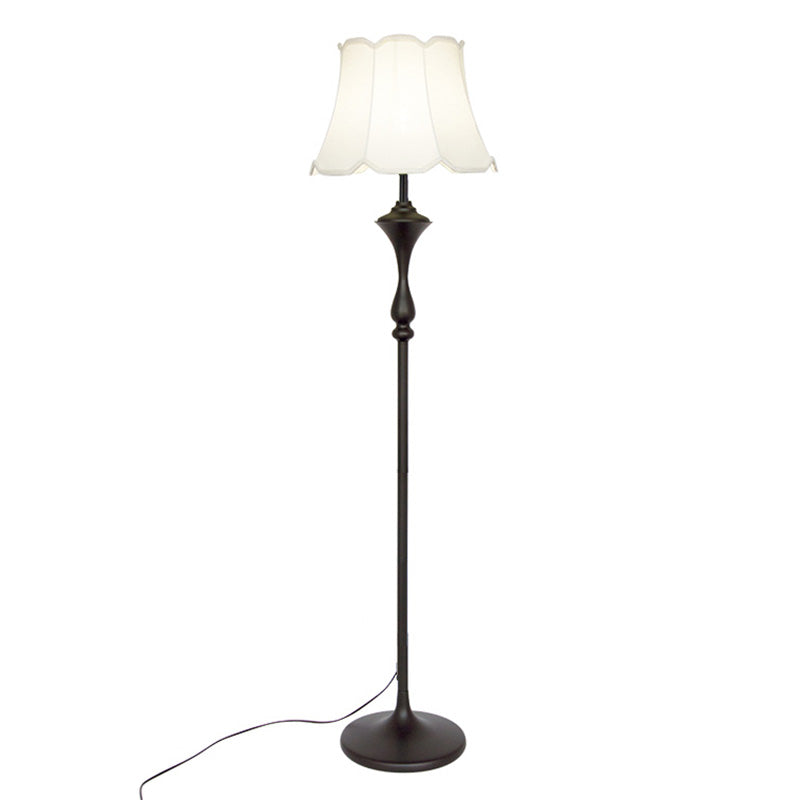 Bell Shaped Fabric Floor Lamp Traditional Single-Bulb Living Room Standing Light with Scalloped Trim