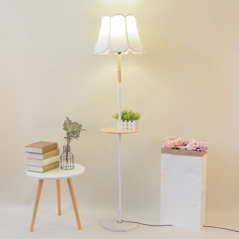 Fabric Flared Shaped Floor Light Simplicity 1-Light Bedside Standing Lamp with Wooden Tray