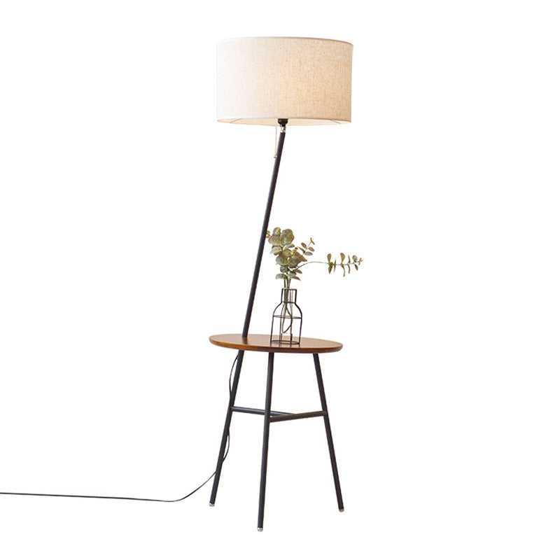 Trommelförmige Stoff Stand up Lampe Klassiker 1 Kopf Wohnzimmerbodenbeleuchtung mit Stativ Tablett