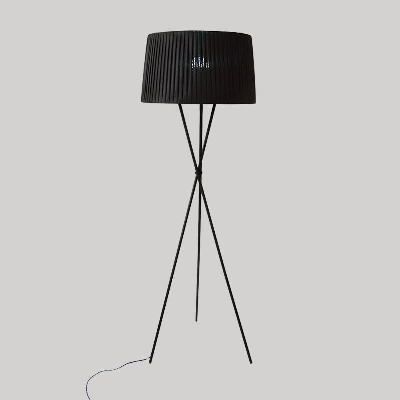 Traditional Pleated Drum Shade Floor Light Single-Bulb Fabric Standing Lamp with Metallic Tripod