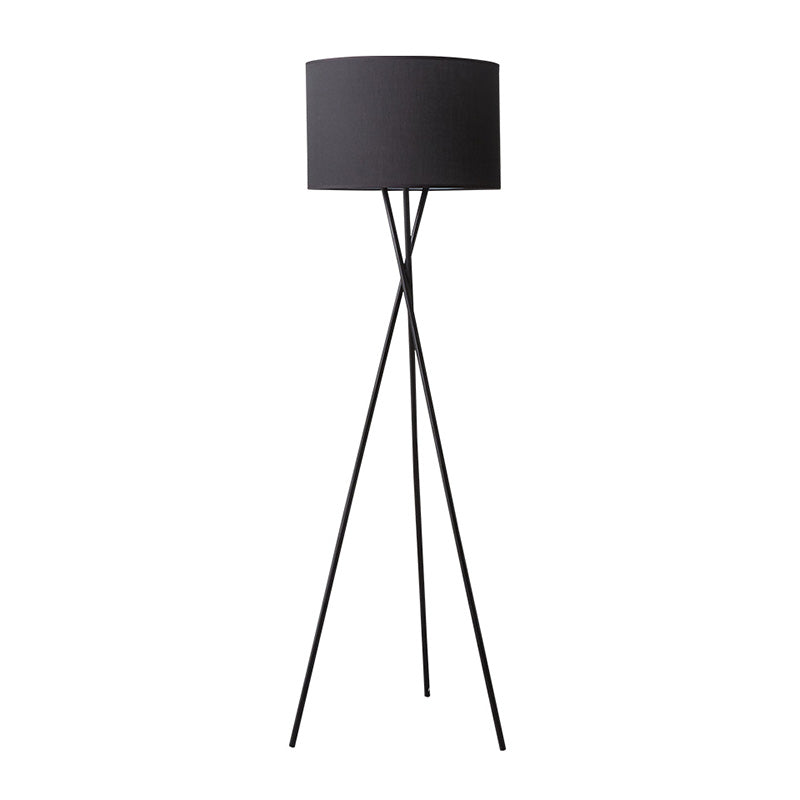 1-Light Standing Light Vintage Tripod Metal Floor Lamp with Drum Fabric Shade for Living Room