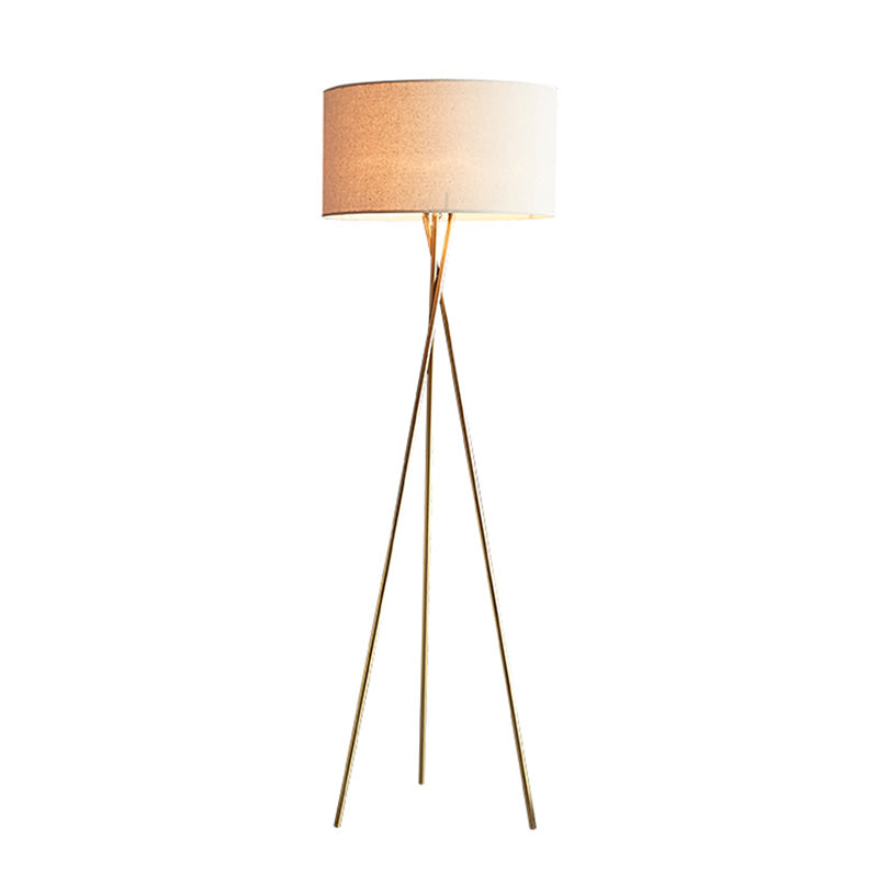 Drum Shaped Fabric Floor Lighting Minimalism Single Standing Floor Lamp with Metal Tripod