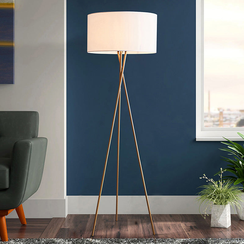 Drum Shaped Fabric Floor Lighting Minimalism Single Standing Floor Lamp with Metal Tripod