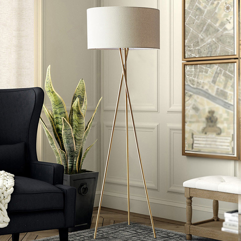 Drum Shaped Fabric Floor Lighting Minimalism Single Standing Floor Lamp with Metal Tripod