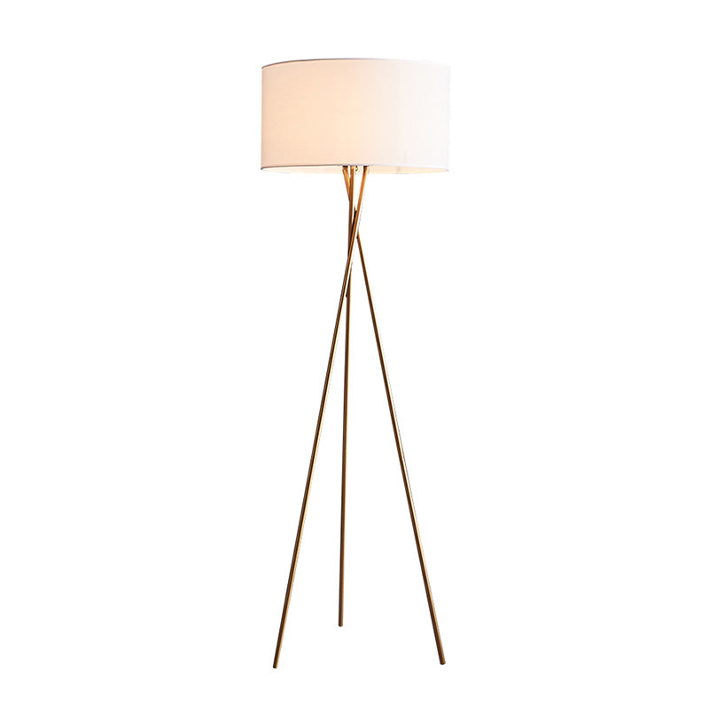 Drum Shaped Fabric Floor Lighting Minimalism Single Standing Floor Lamp with Metal Tripod