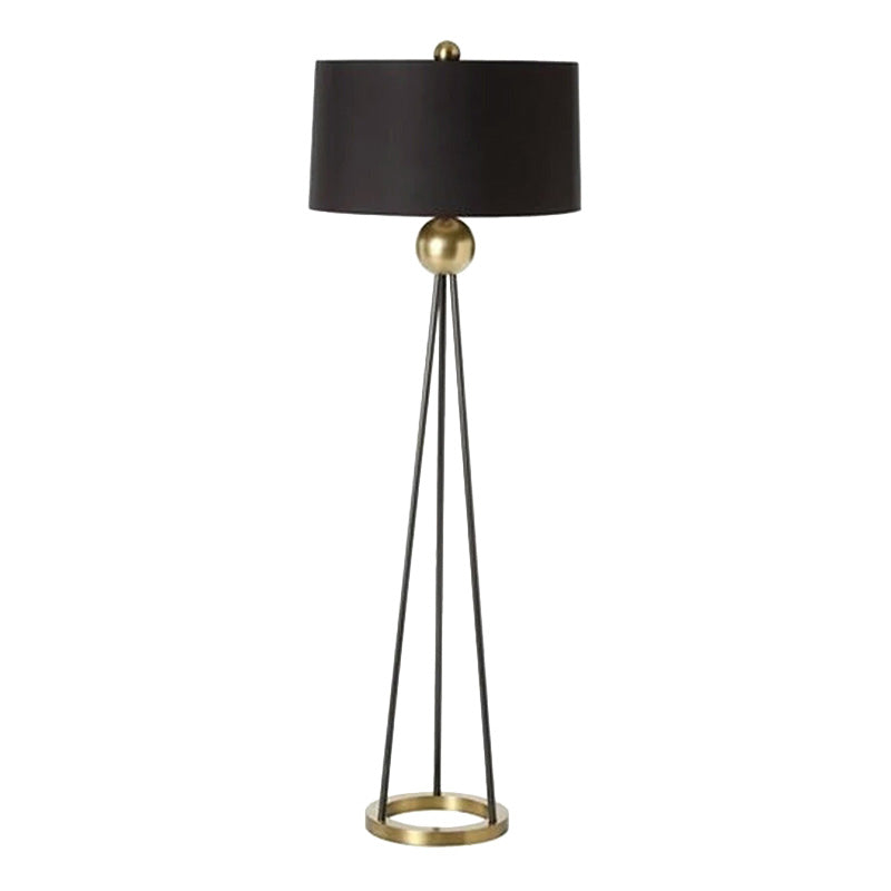 Drum Shaped Fabric Floor Lamp Contemporary 1 Head Black Standing Light with Tripod Base