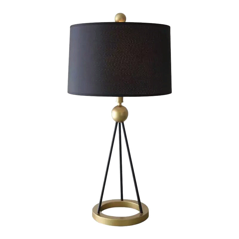 Lampadaire en tissu en forme de tambour contemporain 1 tête noire légère debout avec une base de trépied