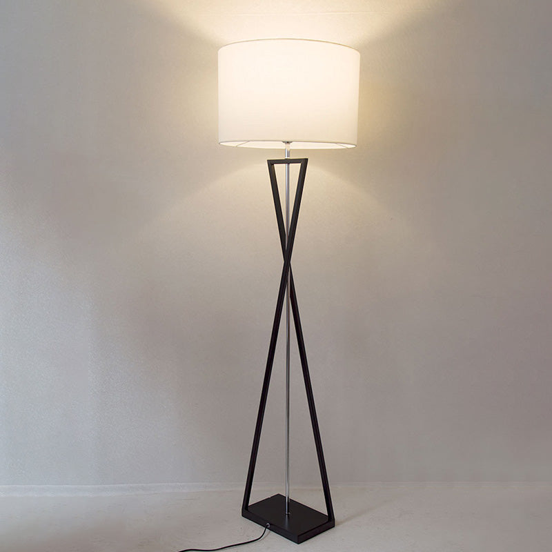 Simplicity Drum Shaped Floor Lighting Fabric Single Living Room Standing Floor Lamp with Hourglass Shaped Base