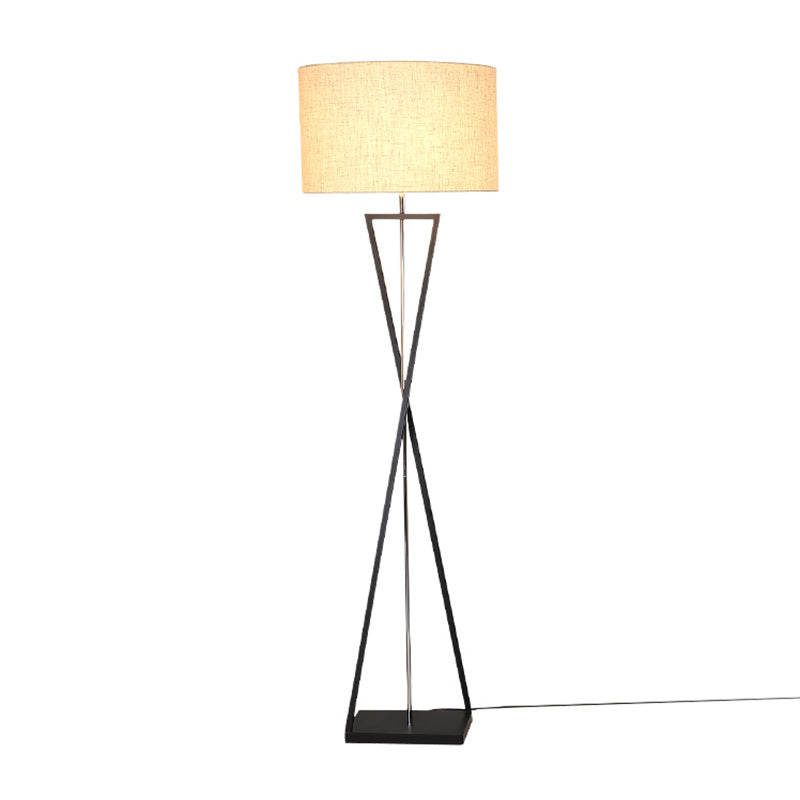 Hourglass Shaped Living Room Floor Lamp Metal Single Artistic Standing Light with Drum Fabric Shade