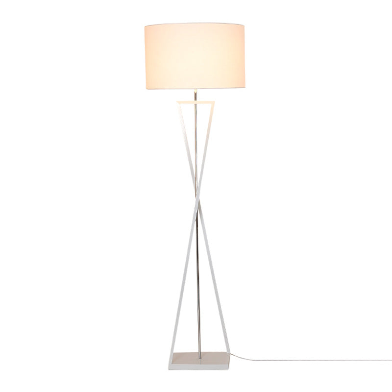 Hourglass Shaped Living Room Floor Lamp Metal Single Artistic Standing Light with Drum Fabric Shade