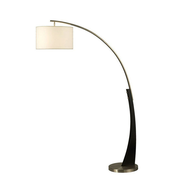 Klassische gewölbte Angelrute Stand Up Lampe 1-Licht Metallbodenlicht mit Trommelstoffschatten in Schwarz