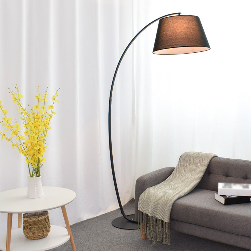 Tapered Drum Shaped Fabric Standing Light Vintage Single Living Room Arched Floor Lamp