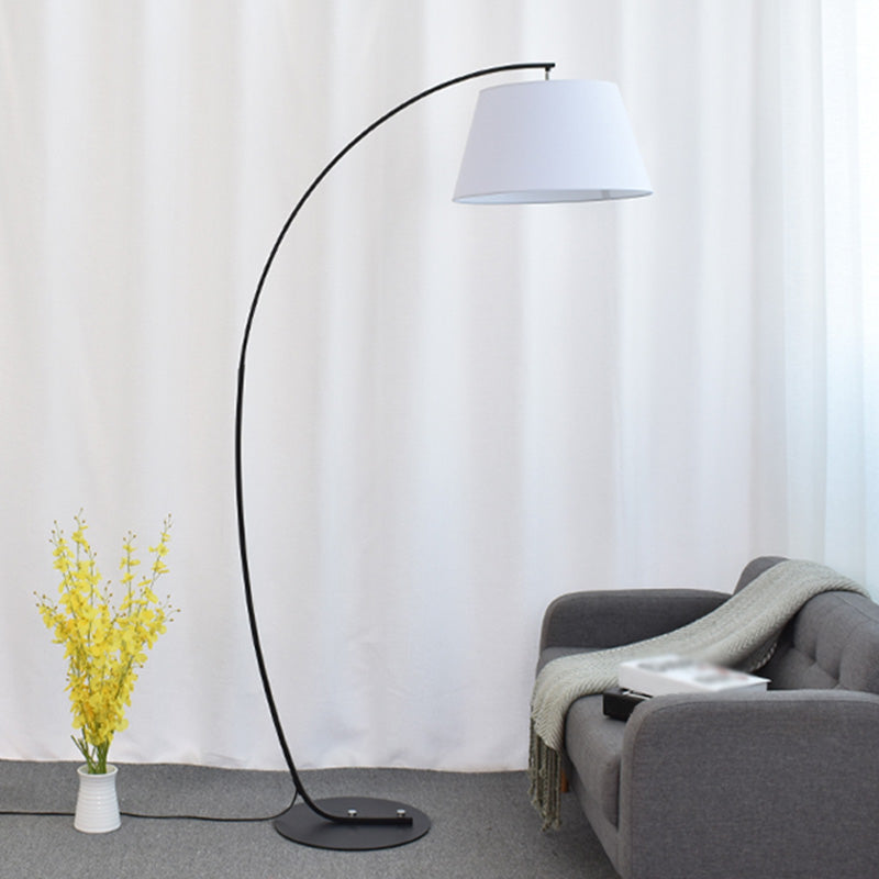 Tapered Drum Shaped Fabric Standing Light Vintage Single Living Room Arched Floor Lamp