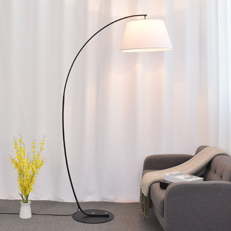 Tapered Drum Shaped Fabric Standing Light Vintage Single Living Room Arched Floor Lamp