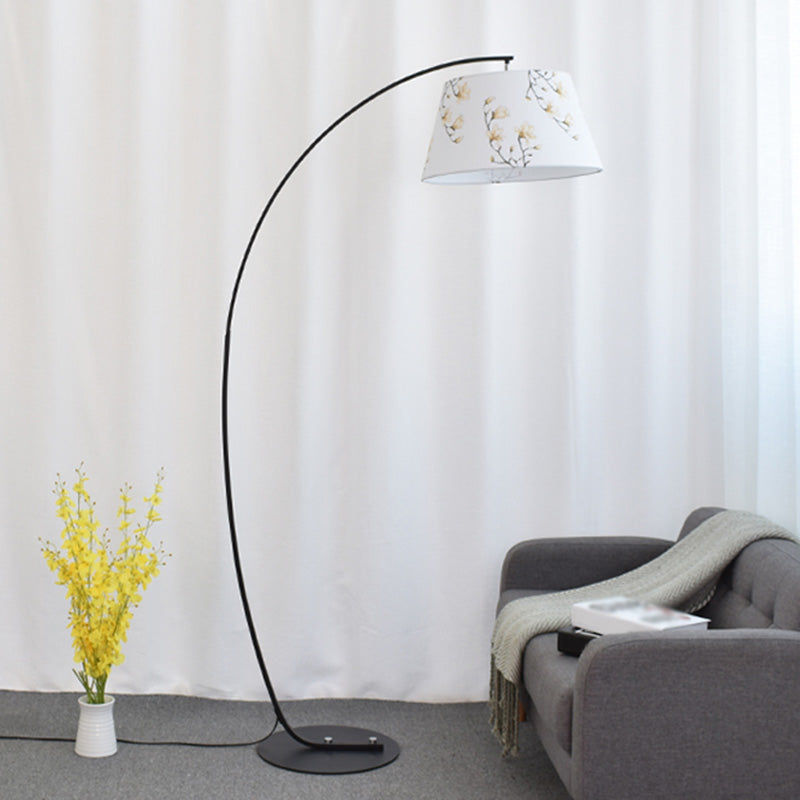 Tapered Drum Shaped Fabric Standing Light Vintage Single Living Room Arched Floor Lamp