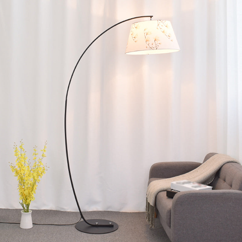 Tapered Drum Shaped Fabric Standing Light Vintage Single Living Room Arched Floor Lamp