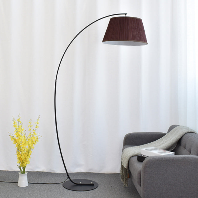 Tapered Drum Shaped Fabric Standing Light Vintage Single Living Room Arched Floor Lamp