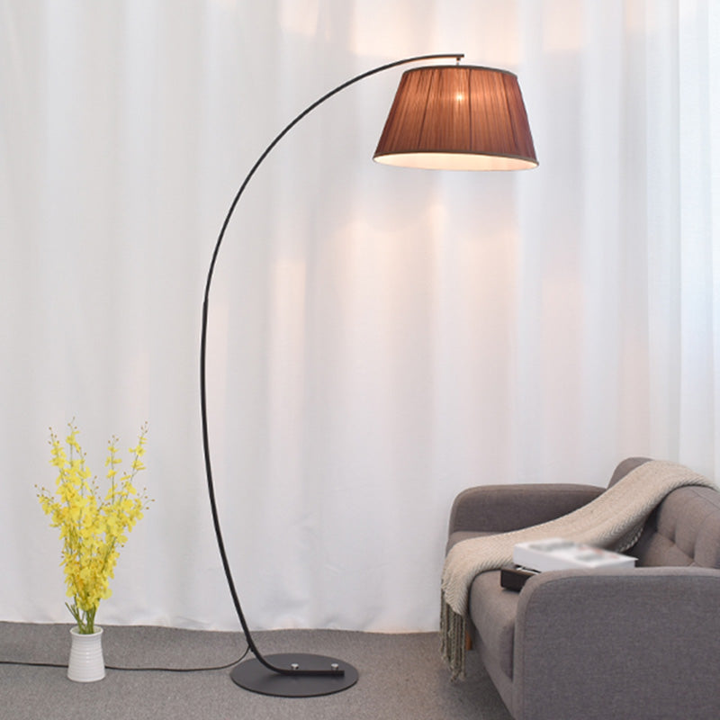 Tapered Drum Shaped Fabric Standing Light Vintage Single Living Room Arched Floor Lamp