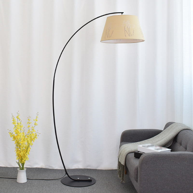 Tapered Drum Shaped Fabric Standing Light Vintage Single Living Room Arched Floor Lamp