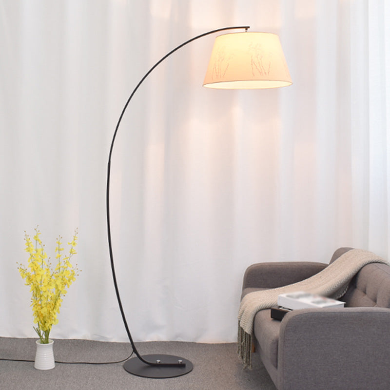 Tapered Drum Shaped Fabric Standing Light Vintage Single Living Room Arched Floor Lamp