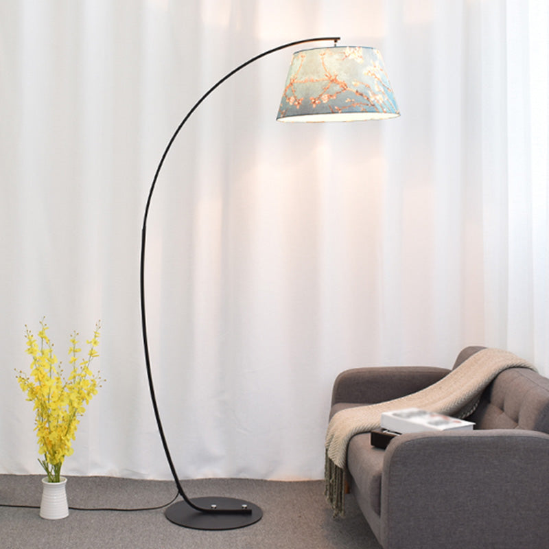 Tapered Drum Shaped Fabric Standing Light Vintage Single Living Room Arched Floor Lamp