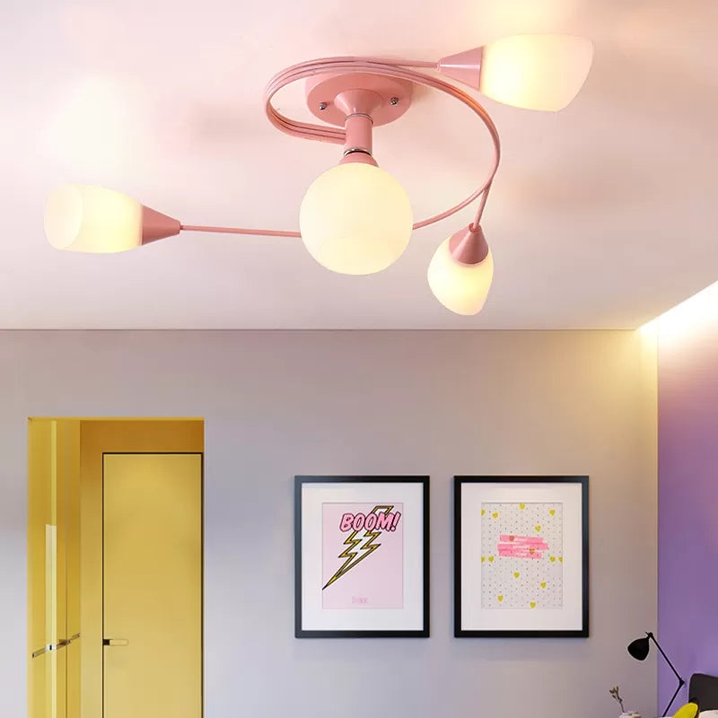 Macaron Twist Arm Ceiling Light Opal Glass and Metal Semi Flushmount Light for Kitchen