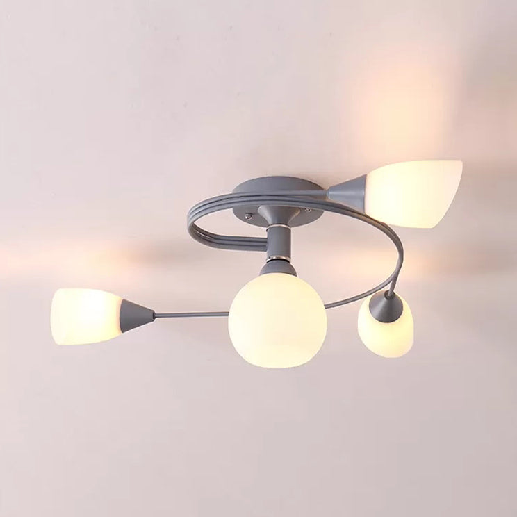 Macaron Twist Arm Ceiling Light Opal Glass and Metal Semi Flushmount Light for Kitchen