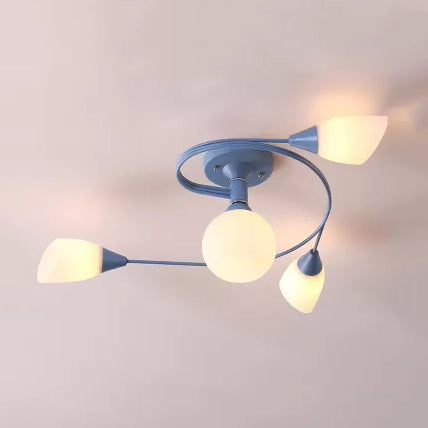 Macaron Twistarm plafondlicht opaalglas en metalen semi -flushmount licht voor keuken