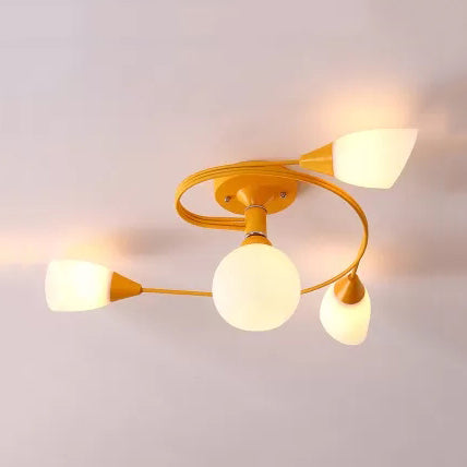 Macaron Twist Arm Ceiling Light Opal Glass and Metal Semi Flushmount Light for Kitchen