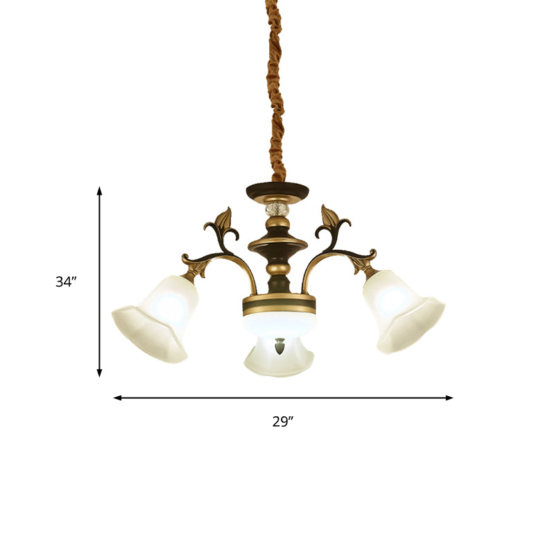 3/6 luces Luz de techo lámpara de vidrio helado acampanado tradicional en latón