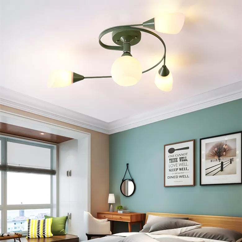 Macaron Twist Arm Ceiling Light Opal Glass and Metal Semi Flushmount Light for Kitchen