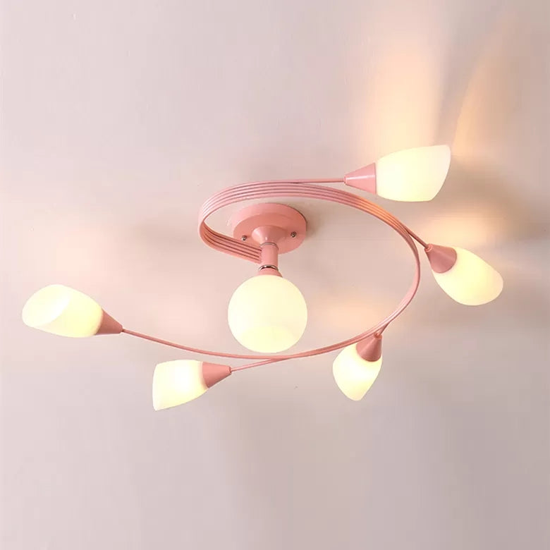 Macaron Twist Arm Ceiling Light Opal Glass and Metal Semi Flushmount Light for Kitchen