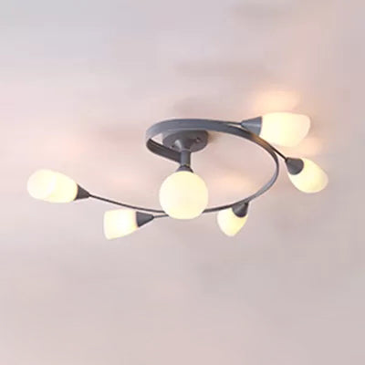 Macaron Twist Arm Ceiling Light Opal Glass and Metal Semi Flushmount Light for Kitchen