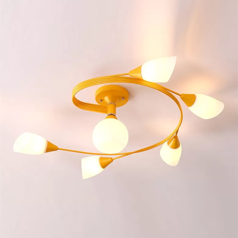 Macaron Twist Arm Ceiling Light Opal Glass and Metal Semi Flushmount Light for Kitchen