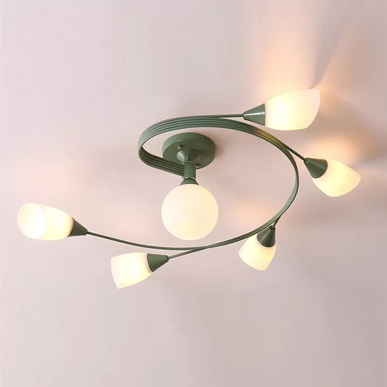 Macaron Twist Arm Ceiling Light Opal Glass and Metal Semi Flushmount Light for Kitchen