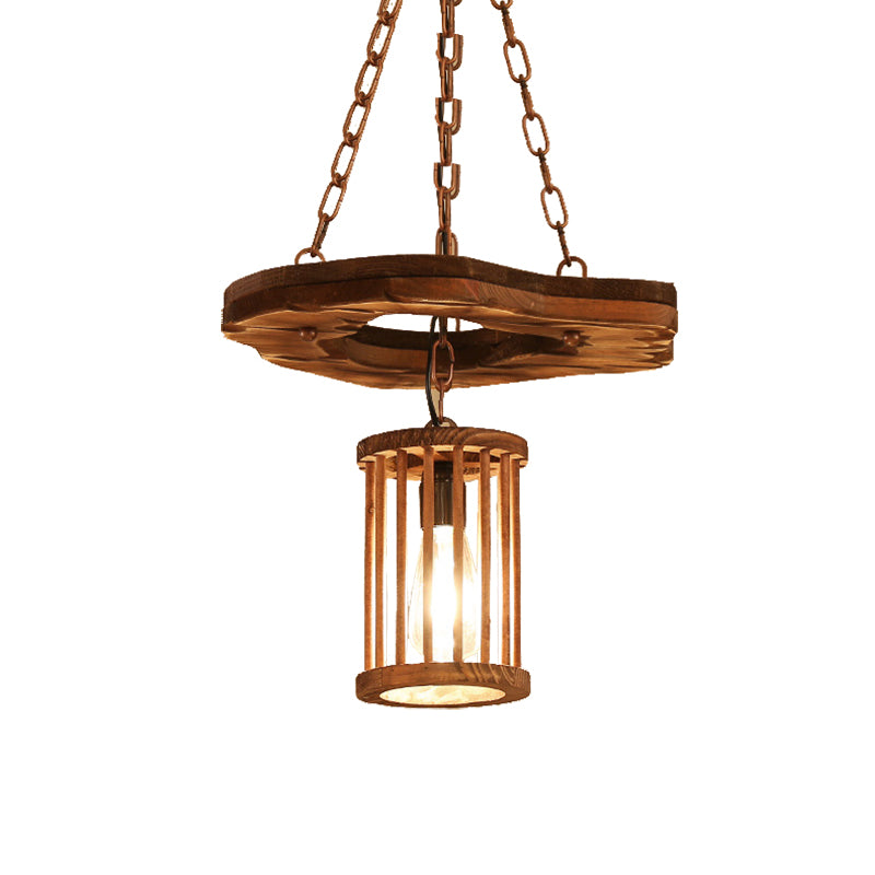 1 lichte cilinder hanger verlichting fabriek zwart houten hangende lamp met frame en ketting