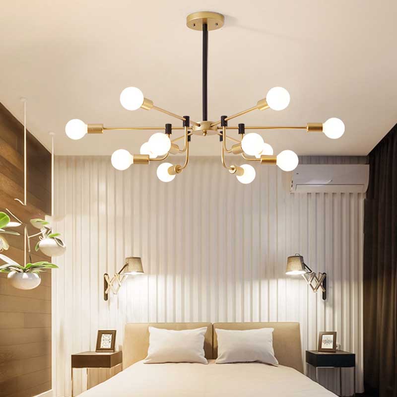 Starburst Ceiling Chandelier Contemporary Metal 6/12/16 Lights Bedroom Suspension Light with Gold Arm